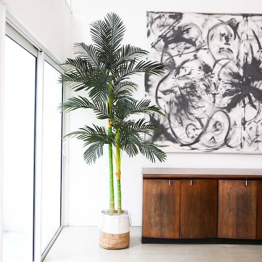 8ft. Golden Cane Palm Tree in Handmade Natural Cotton Planter